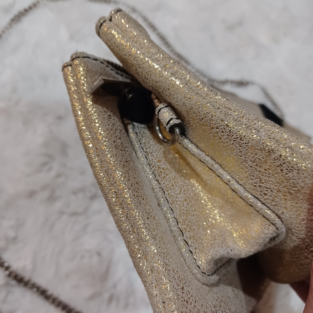 Gold Evening Leather Clutch With Silver Chain Strap - Picture 5 of 7